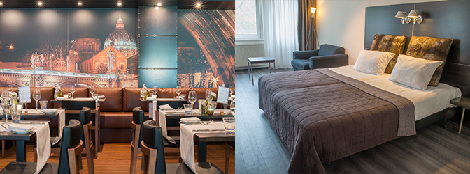 Restaurant en hotelkamer van Fletcher Landgoed Hotel Avegoor